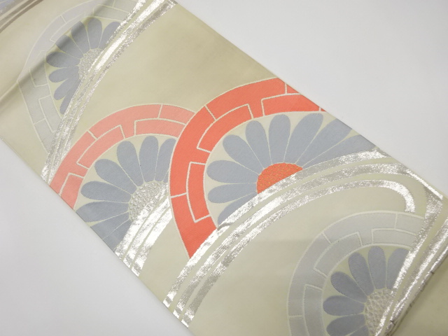 JAPANESE KIMONO / ANTIQUE FUKURO OBI / SILK / WOVEN WHEELS & FLOWER